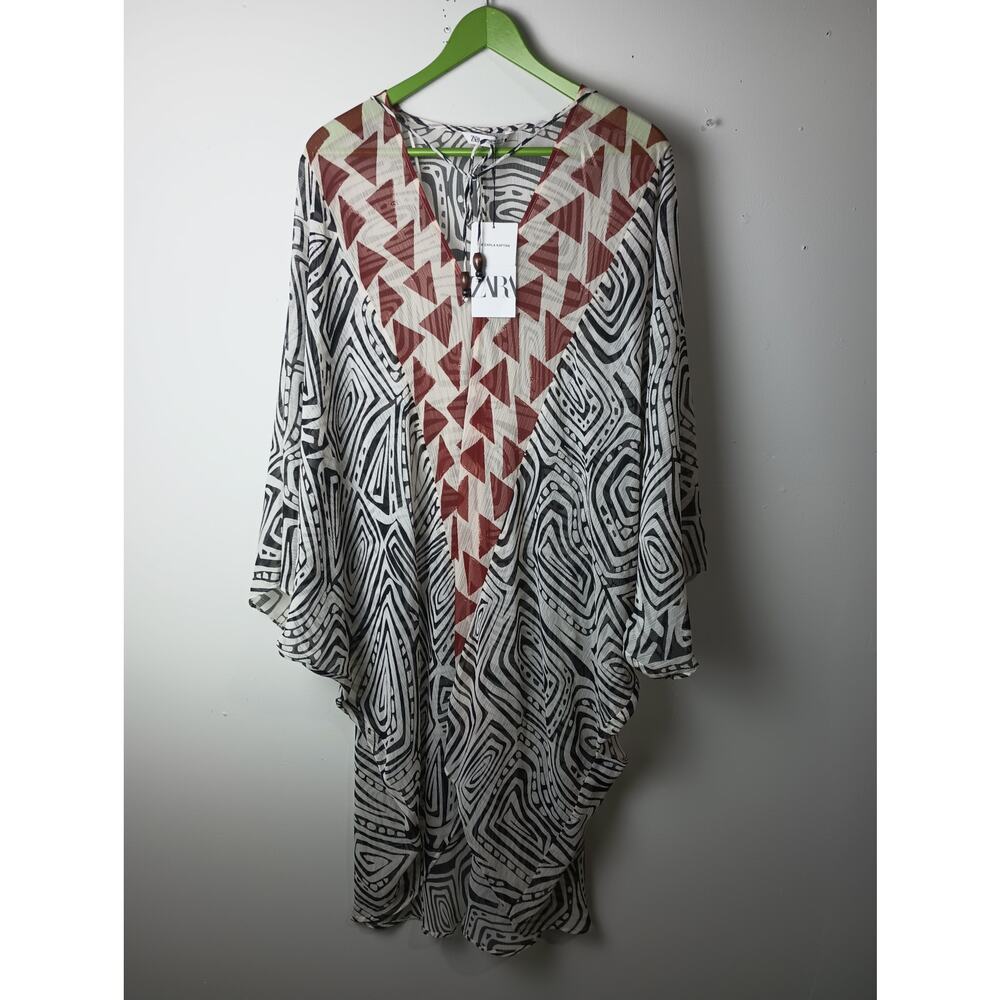 Zara Women's Medium NWT The Carla Kaftan Dress Coverup Boho Abstract Vacay